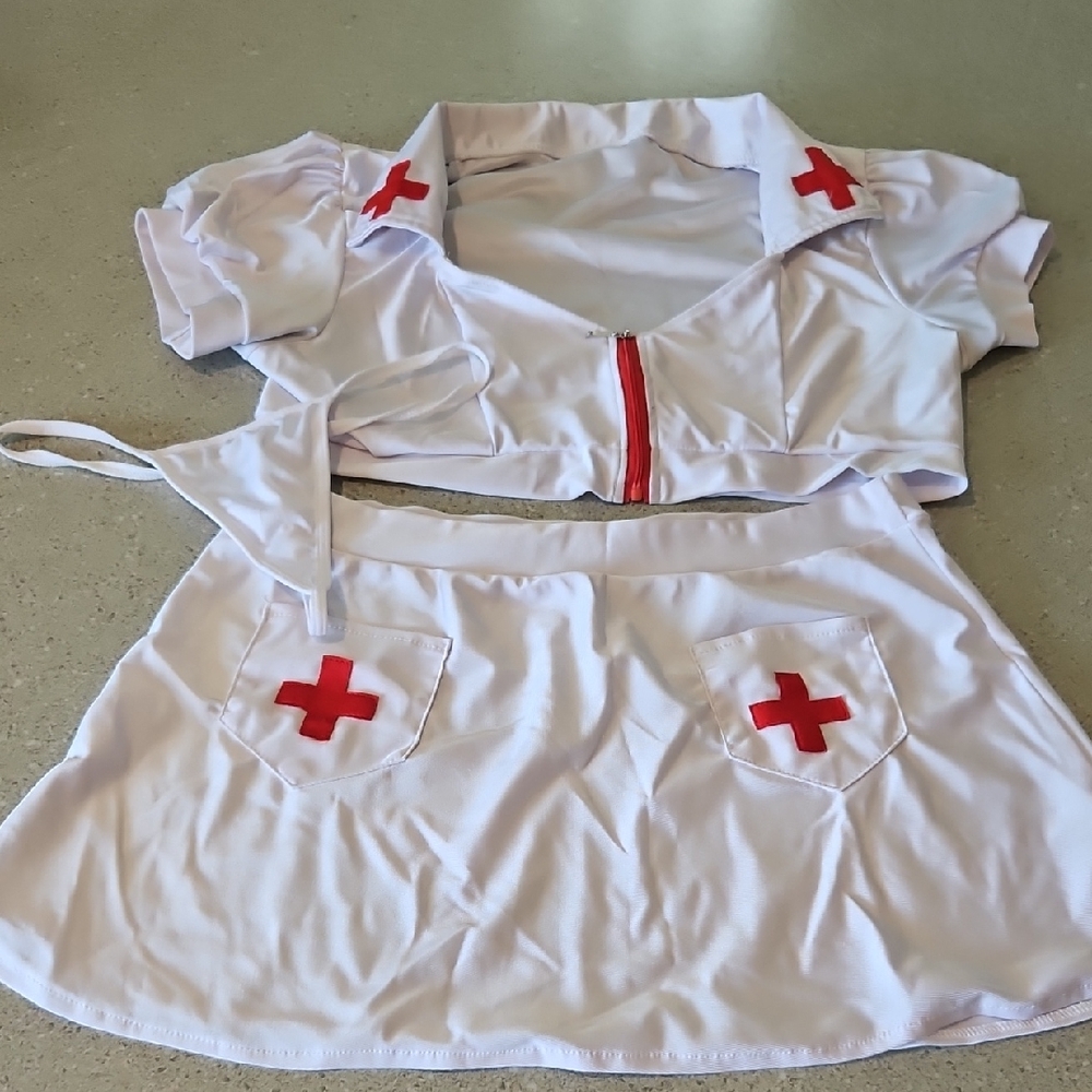 Adult Nurse Costume with Red Cross Accents